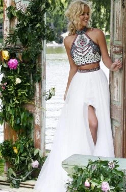 Sherri Hill - 50075 Two Piece Beaded High Halter A-Line Prom Dress