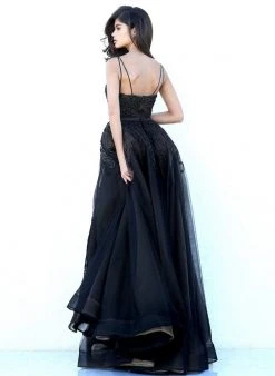 Sherri Hill - 50768 Applique Bateau Sheath Dress With Overskirt