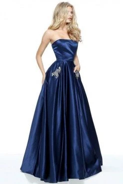 Sherri Hill - 50812 Strapless A Line Satin Dress With Beaded Pockets