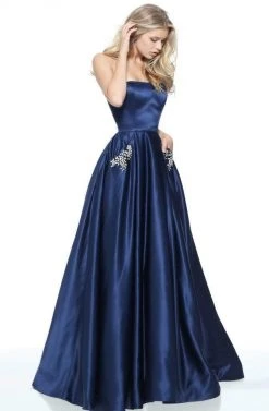 Sherri Hill - 50812 Strapless A Line Satin Dress With Beaded Pockets