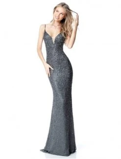 Sherri Hill - 50860 Fully Beaded Deep V-neck Sheath Dress