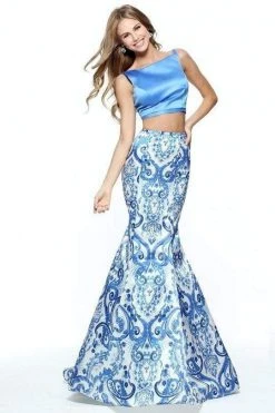 Sherri Hill - 51015 Two Piece Bateau Printed Mermaid Dress