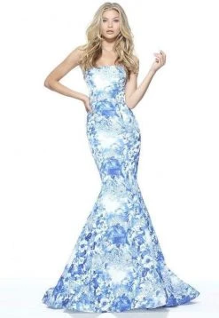 Sherri Hill - 51198 Strapless Printed Mermaid Dress With Train