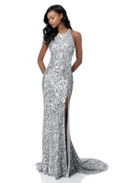 Sherri Hill - 51430 Sequined Halter Trumpet Dress With Train
