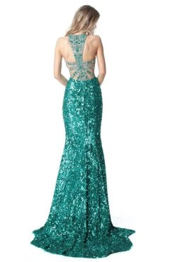 Sherri Hill - 51430 Sequined Halter Trumpet Dress With Train