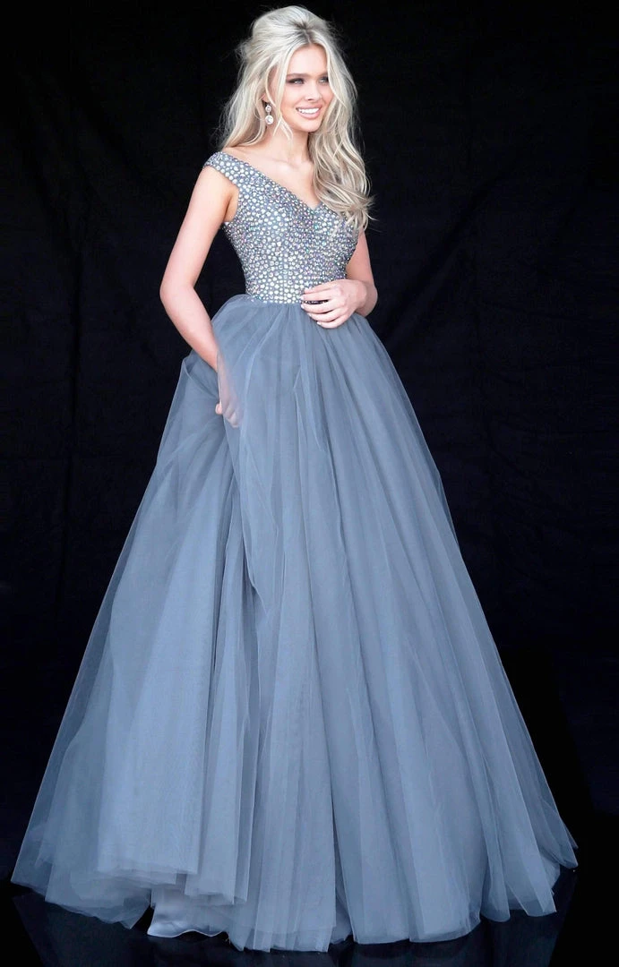 Sherri Hill - 51447 Embellished Wide V-neck Ballgown 6 Sherri Hill - 51447 Embellished Wide V-neck Ballgown