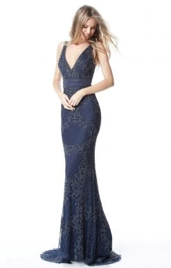 Sherri Hill - 51475 Beaded Deep V-neck Fitted Dress With Train 16 Sherri Hill - 51475 Beaded Deep V-neck Fitted Dress With Train