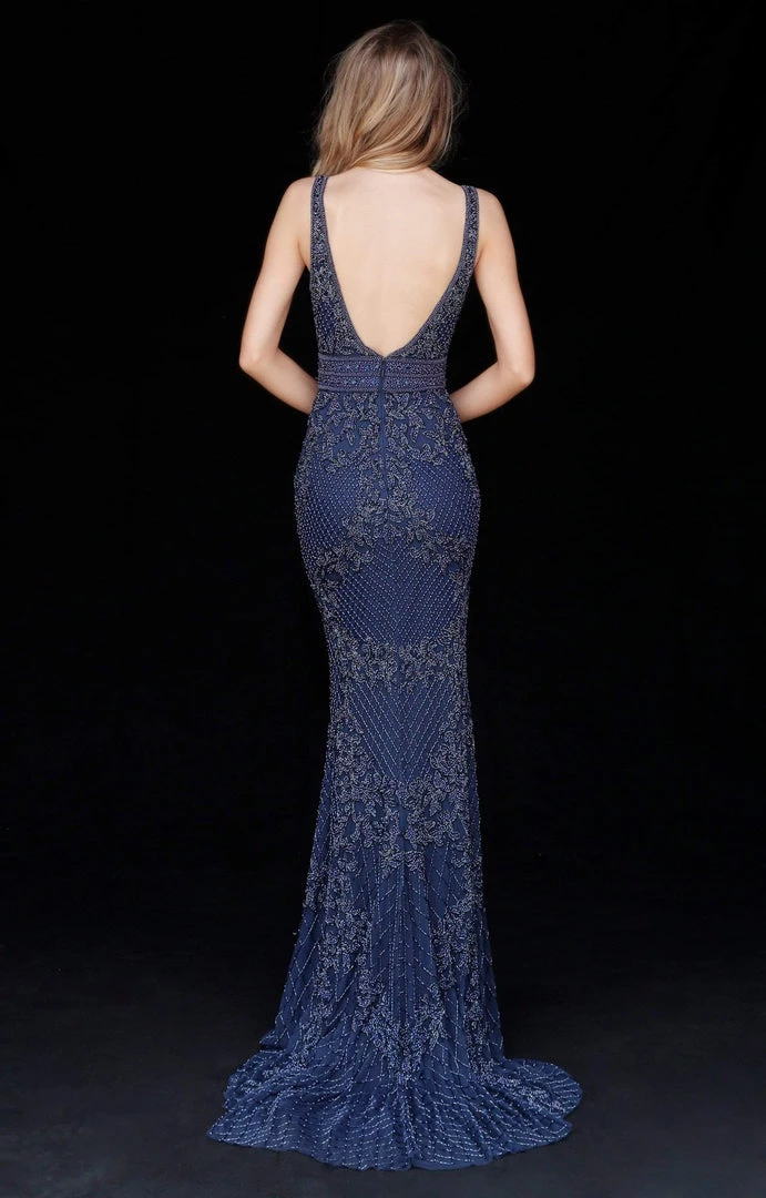 Sherri Hill - 51475 Beaded Deep V-neck Fitted Dress With Train 4 Sherri Hill - 51475 Beaded Deep V-neck Fitted Dress With Train