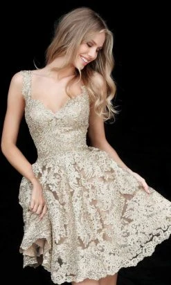 Sherri Hill - 51521 Short Sweetheart Metallic Lace A Line Dress