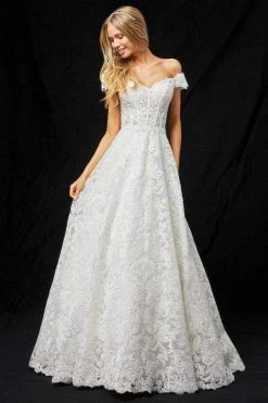 Sherri Hill - 51573 Off-Shoulder Cap Sleeve Lace Long Dress