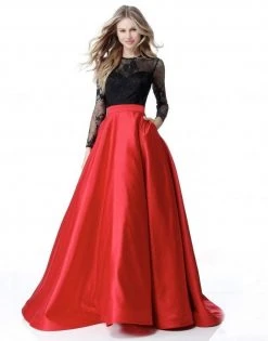 Sherri Hill - 51586 Lace Long Sleeve Satin Ballgown