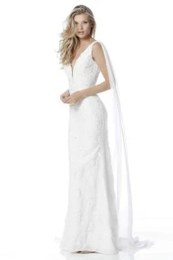 Sherri Hill - 51599 Beaded Lace Deep V-Neck Dress With Chiffon Drapes 7 Sherri Hill - 51599 Beaded Lace Deep V-Neck Dress With Chiffon Drapes