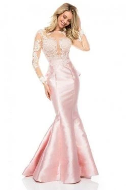 Sherri Hill - 51606 Long Sleeve Lace Mikado Mermaid Dress 11 Sherri Hill - 51606 Long Sleeve Lace Mikado Mermaid Dress