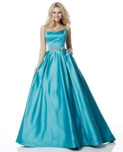 Sherri Hill - 51609 Strapless Satin Ballgown With Jewel Encrusted Belt