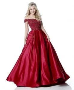 Sherri Hill - 51610 Beaded Satin Off The Shoulder Long Dress 16 Sherri Hill - 51610 Beaded Satin Off The Shoulder Long Dress