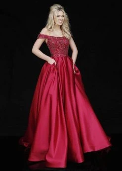 Sherri Hill - 51610 Beaded Satin Off The Shoulder Long Dress
