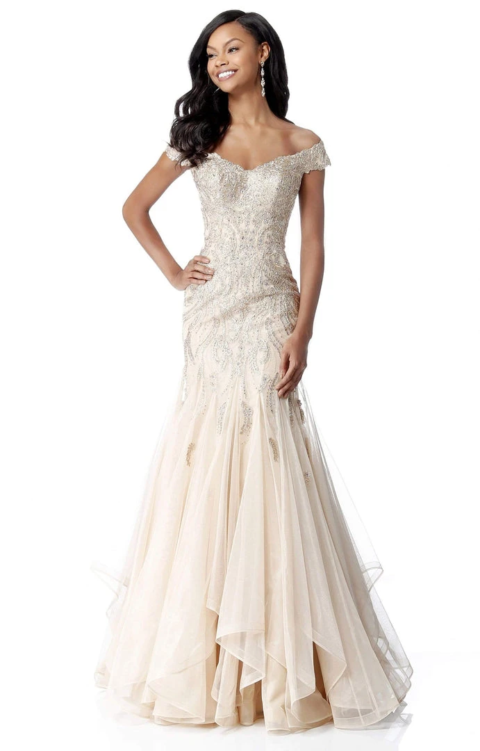 Sherri Hill - 51618 Beaded Off Shoulder Tulle Mermaid Gown 5 Sherri Hill - 51618 Beaded Off Shoulder Tulle Mermaid Gown