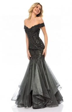 Sherri Hill - 51618 Beaded Off Shoulder Tulle Mermaid Gown