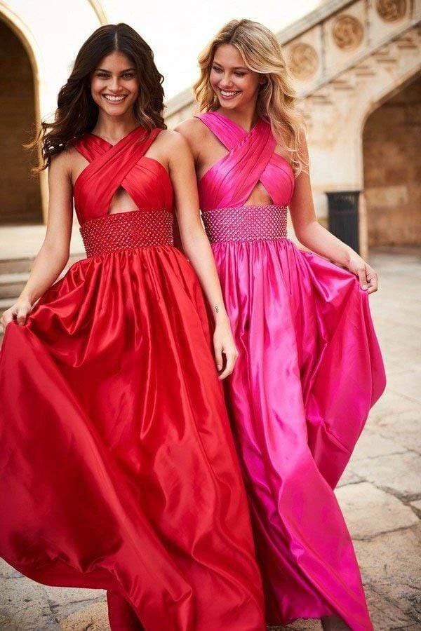 Sherri Hill - 51621 Criss Cross Halter Neck Satin Evening Gown 8 Sherri Hill - 51621 Criss Cross Halter Neck Satin Evening Gown