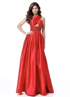 Sherri Hill - 51621 Criss Cross Halter Neck Satin Evening Gown