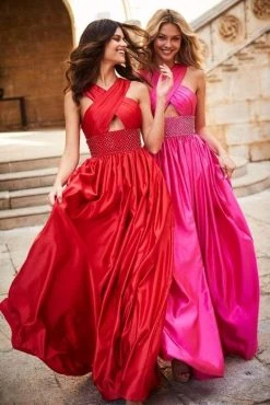 Sherri Hill - 51621 Criss Cross Halter Neck Satin Evening Gown 16 Sherri Hill - 51621 Criss Cross Halter Neck Satin Evening Gown