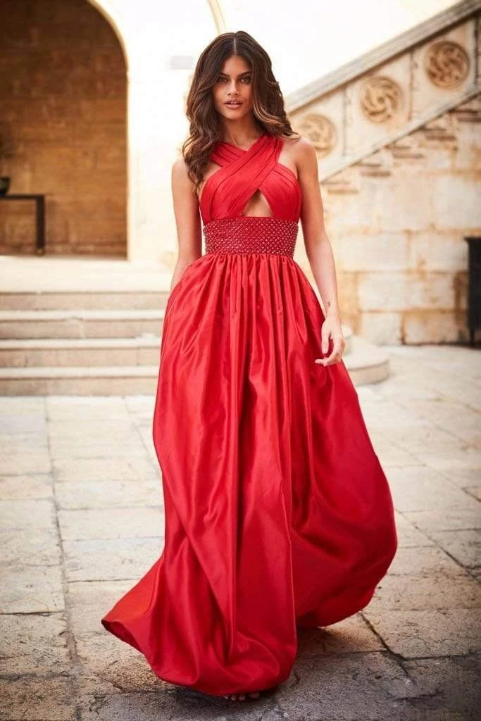 Sherri Hill - 51621 Criss Cross Halter Neck Satin Evening Gown 5 Sherri Hill - 51621 Criss Cross Halter Neck Satin Evening Gown