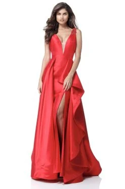 Sherri Hill - 51627 Deep V-neck Mikado A-line Gown
