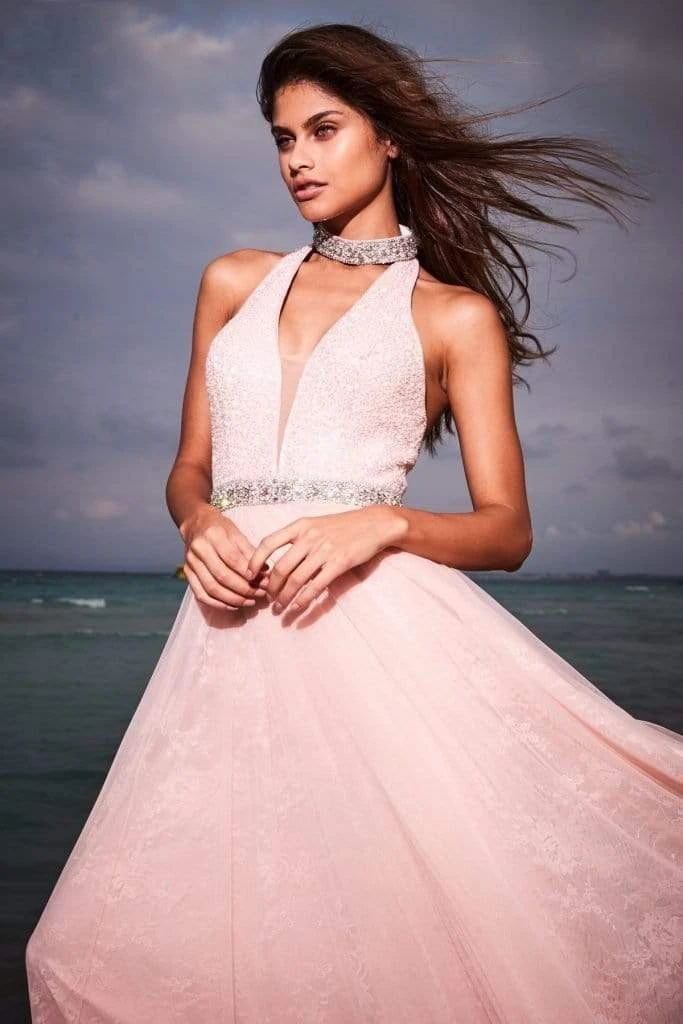 Sherri Hill - 51637 Sequined Deep Halter V-neck Chiffon A-line Dress 7 Sherri Hill - 51637 Sequined Deep Halter V-neck Chiffon A-line Dress