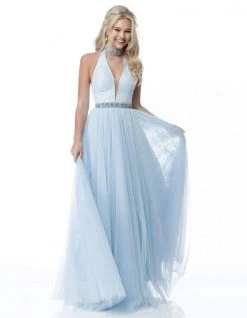 Sherri Hill - 51637 Sequined Deep Halter V-neck Chiffon A-line Dress