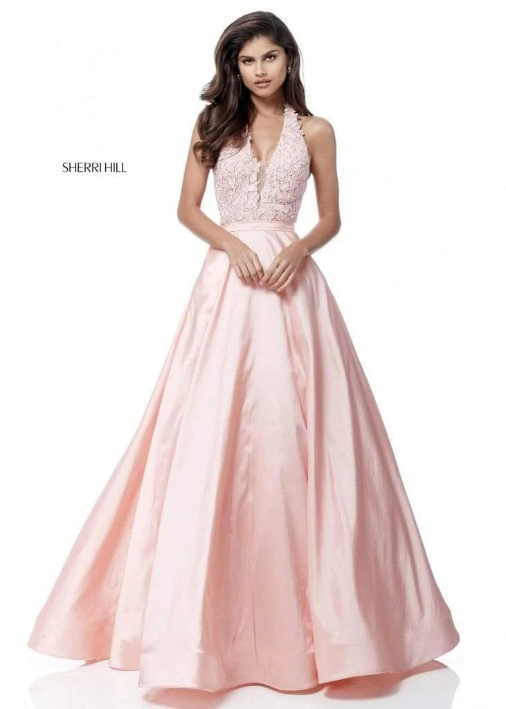 Sherri Hill - 51643 Lace Ornate Halter V Neck Taffeta Ballgown 3 Sherri Hill - 51643 Lace Ornate Halter V Neck Taffeta Ballgown