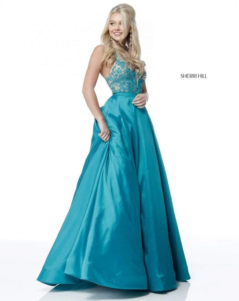 Sherri Hill - 51643 Lace Ornate Halter V Neck Taffeta Ballgown 11 Sherri Hill - 51643 Lace Ornate Halter V Neck Taffeta Ballgown