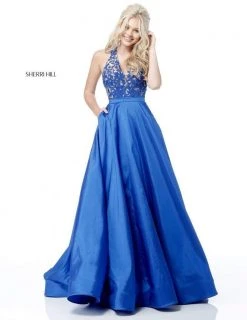 Sherri Hill - 51643 Lace Ornate Halter V Neck Taffeta Ballgown 17 Sherri Hill - 51643 Lace Ornate Halter V Neck Taffeta Ballgown