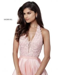 Sherri Hill - 51643 Lace Ornate Halter V Neck Taffeta Ballgown 13 Sherri Hill - 51643 Lace Ornate Halter V Neck Taffeta Ballgown