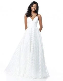 Sherri Hill - 51644 Striped V-Neck A-Line Gown With Train