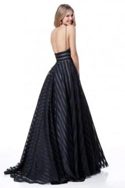 Sherri Hill - 51644 Striped V-Neck A-Line Gown With Train