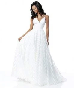 Sherri Hill - 51644 Striped V-Neck A-Line Gown With Train