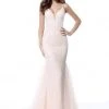 Sherri Hill - 51645 Beaded Deep V-Neck Sheath Dress With Tulle Train