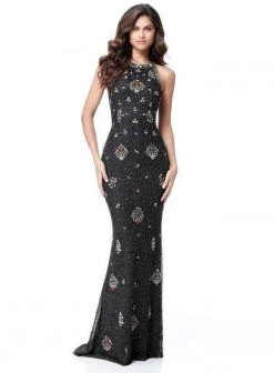 Sherri Hill - 51661 Beaded Halter Trumpet Dress With Train