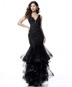 Sherri Hill - 51683 Lace Deep V-neck Ruffle Tulle Mermaid Dress 7 Sherri Hill - 51683 Lace Deep V-neck Ruffle Tulle Mermaid Dress