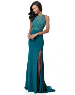 Sherri Hill - 51686 Beaded High Halter Jersey Fitted Dress
