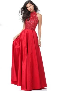 Sherri Hill - 51690 High Halter Beaded Taffeta Dress