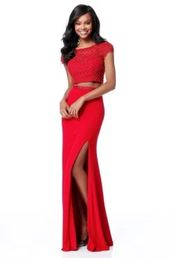 Sherri Hill - 51691 Two Piece Beaded Cap Sleeve Fitted Dress