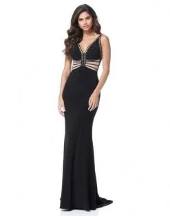 Sherri Hill - 51696 V-neck Jersey Sheath Dress With Cutouts