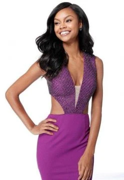 Sherri Hill - 51698 Beaded Deep V-neck Scuba Trumpet Dress