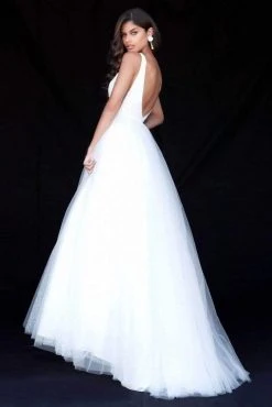 Sherri Hill - 51708 Floral Appliqued Plunging V-Neck Glitter Dress