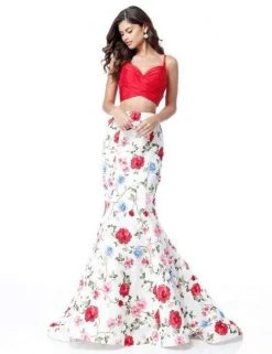 Sherri Hill - 51710 Two Piece Ruched Taffeta Floral Print Mermaid Gown