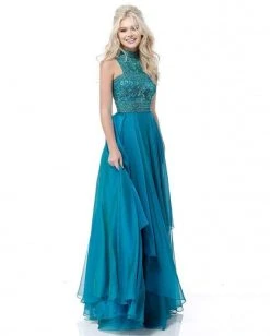 Sherri Hill - 51722 Beaded Cut-In Halter Chiffon Long Dress