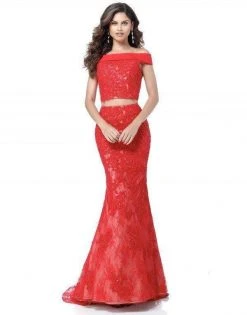 Sherri Hill - 51727 Two Piece Lace Off-Shoulder Mermaid Dress