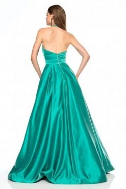 Sherri Hill - 51729 Deep V Neck Halter Bodice Satin Ballgown