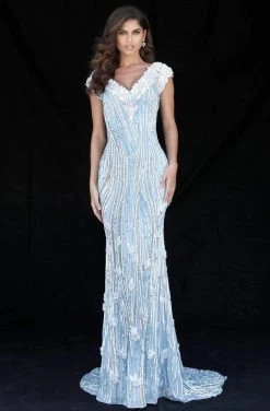 Sherri Hill - 51736 Floral Applique Plunging V-neck Sheath Dress 16 Sherri Hill - 51736 Floral Applique Plunging V-neck Sheath Dress